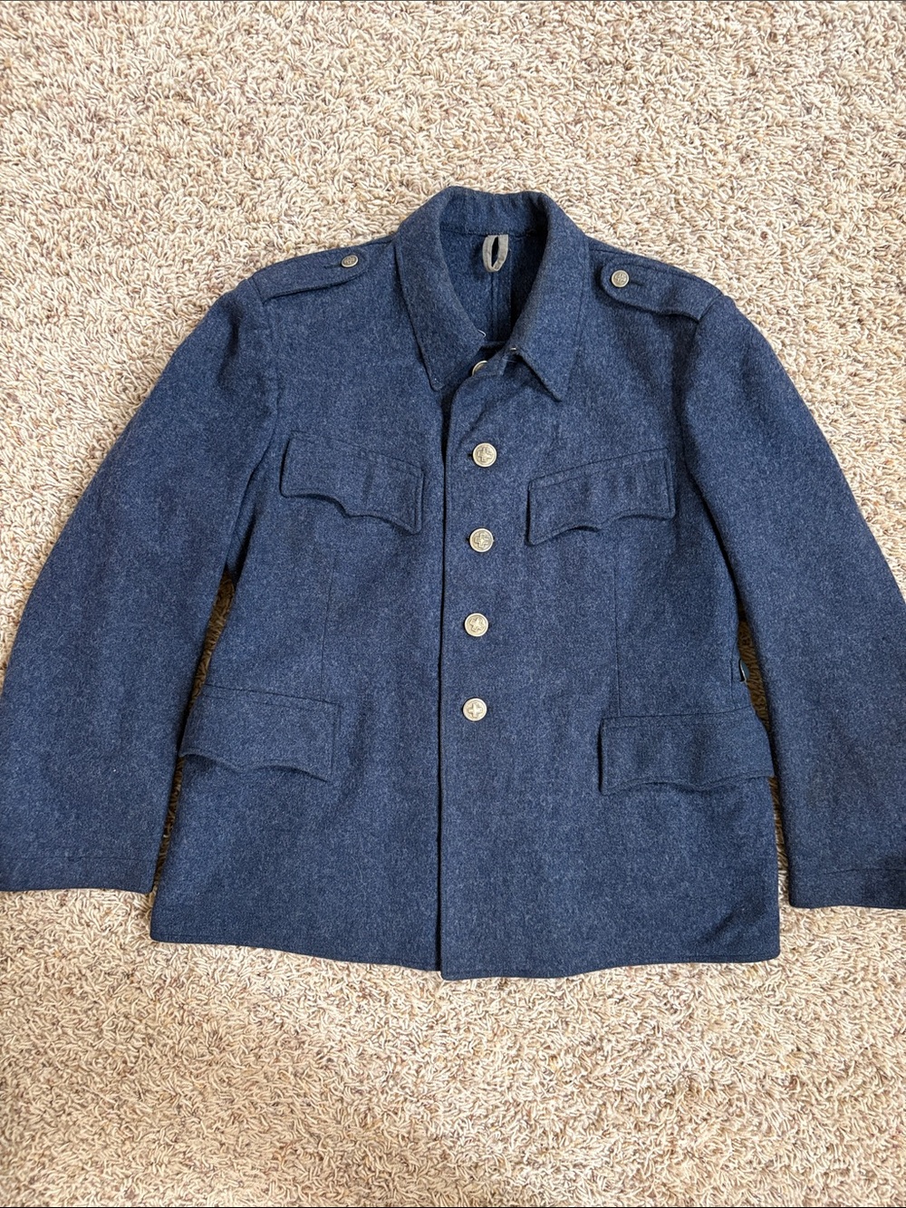 Vintage Swiss Army Wool Field Jacket Blue Grey M40/68 Military Coat Small